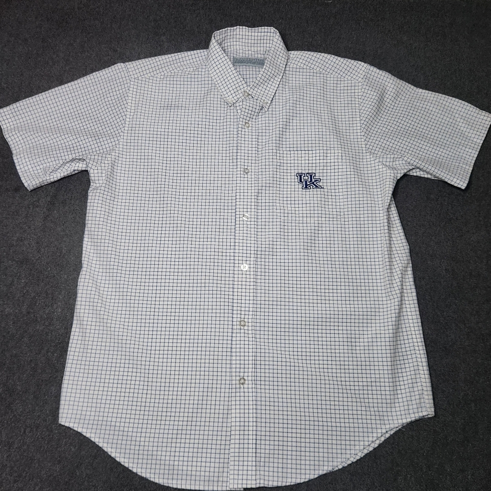 University Of Kentucky Button Down Shirt Mens M Embroided UK Blue White Striped